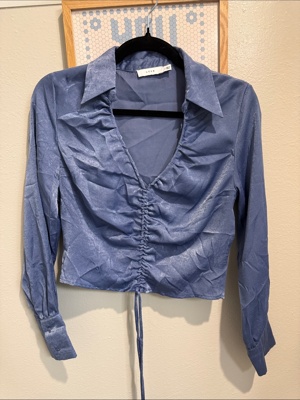 Blue silky like blouse. Worn once